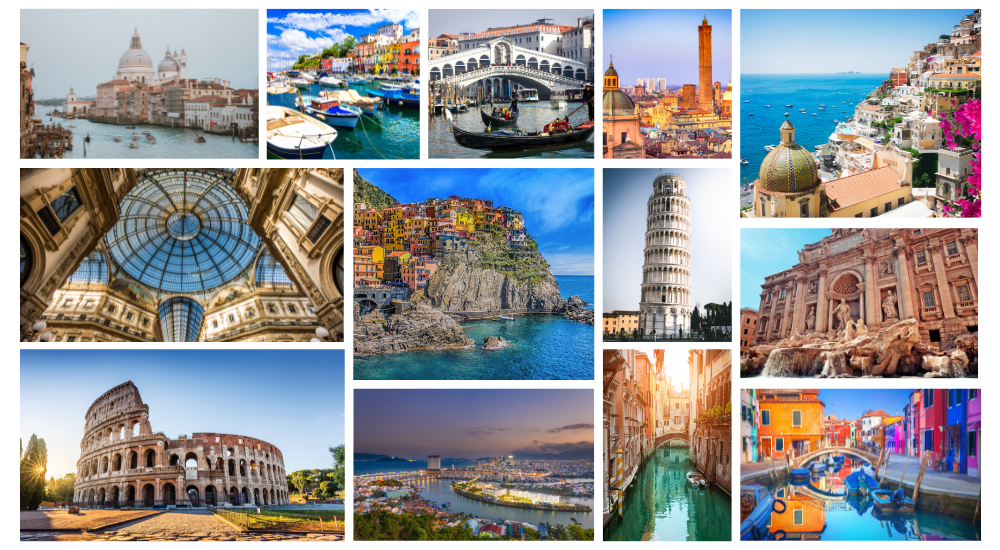 Image Collage of places to see in Italy