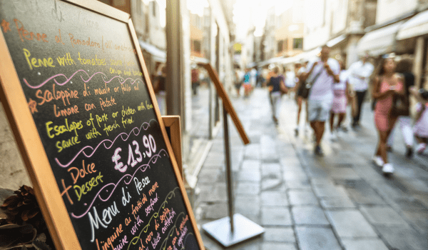 A sign in the front of a restaurant in Italy