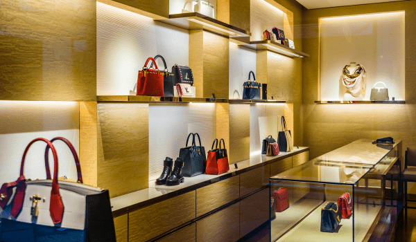 Inside an Italian handbag shop