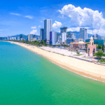 Aerial view of Nha Trang City Beach coast line