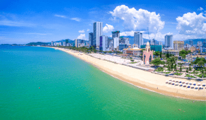 Aerial view of Nha Trang City Beach coast line