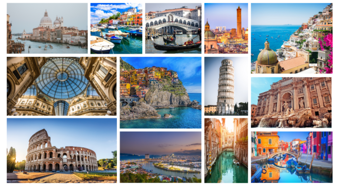 Image Collage of places to see in Italy